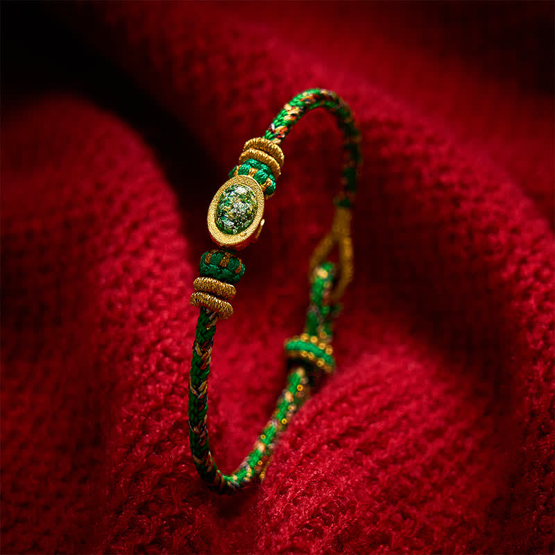 Five Color Hand Woven Green String Green Ingots And Plum Blossom Amulets Protection Adjustable Bracelet