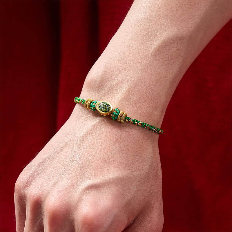 Five Color Hand Woven Green String Green Ingots And Plum Blossom Amulets Protection Adjustable Bracelet