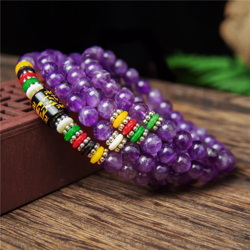 Amethyst Om Mani Padme Hum Purity Prayer 108 Bead Mala