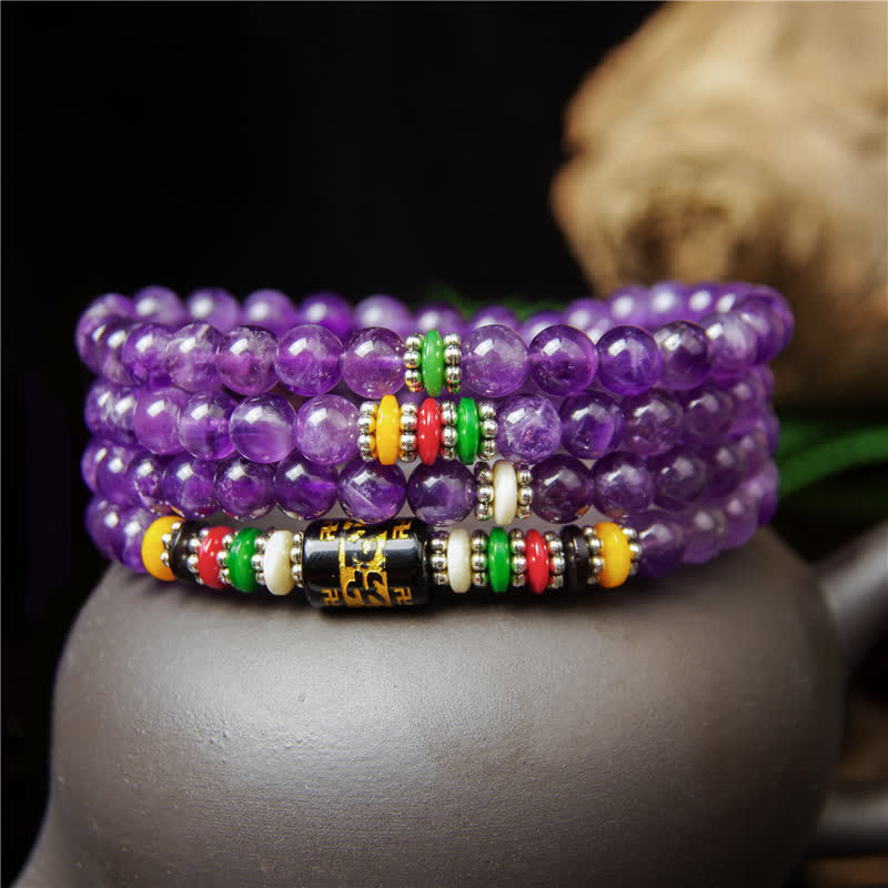 Amethyst Om Mani Padme Hum Purity Prayer 108 Bead Mala