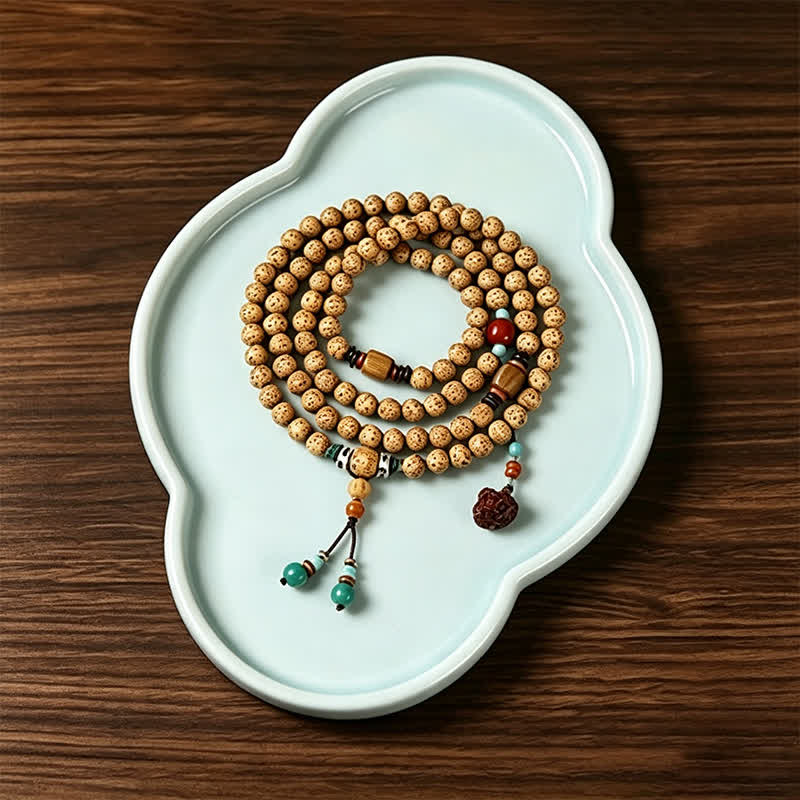 Star Moon Bodhi Seed Lotus Pod Handcrafted Wisdom Round 108 Bead Mala