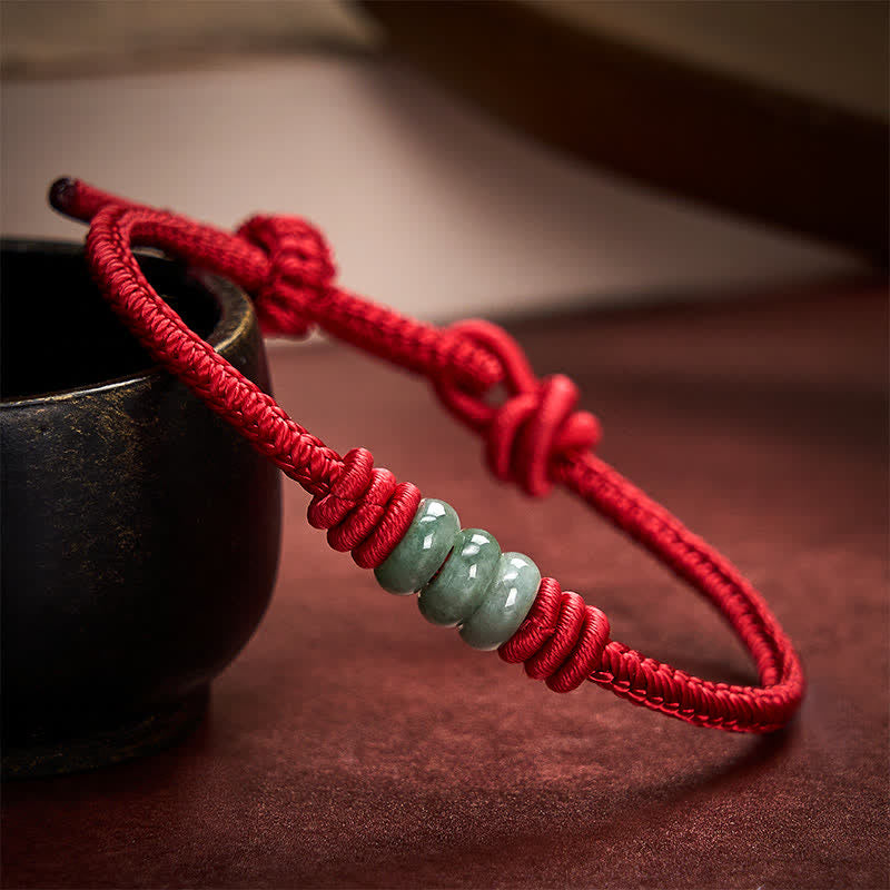 Handmade Red String Jade Protection Braided Sliding Knot Bracelet