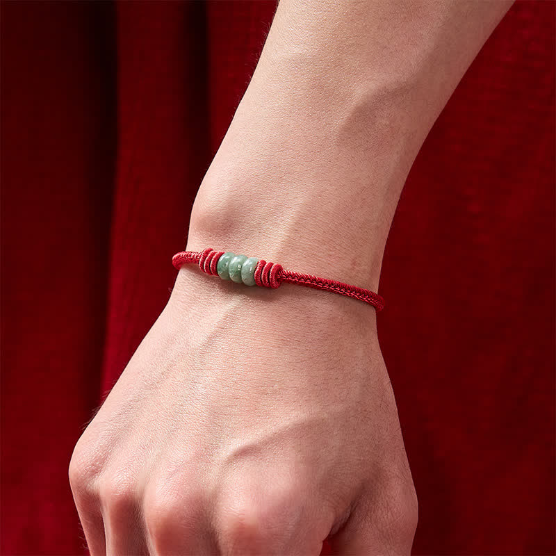 Handmade Red String Jade Protection Braided Sliding Knot Bracelet
