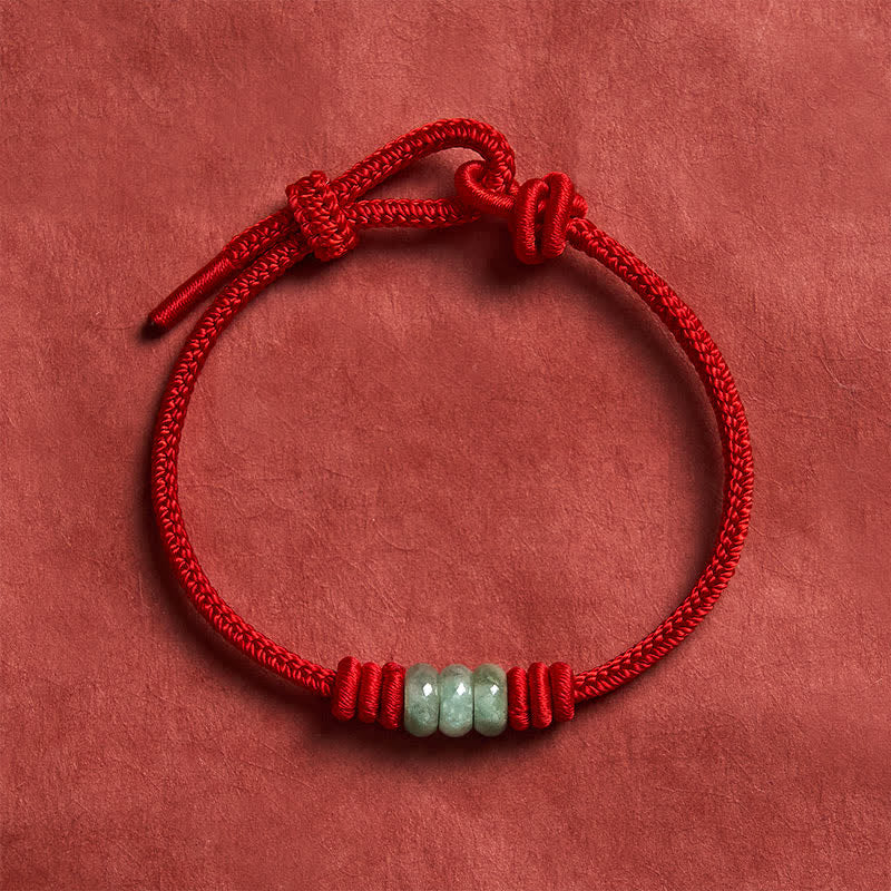 Handmade Red String Jade Protection Braided Sliding Knot Bracelet