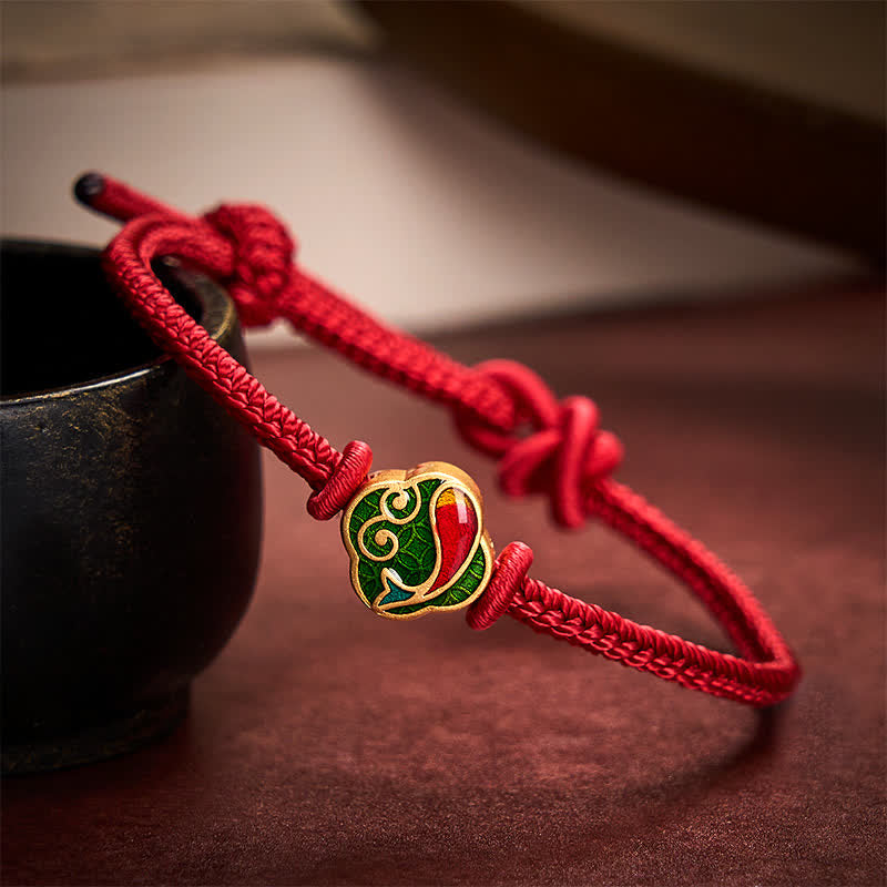 Handmade Red String Double Koi Fish Protection Braided Cord Adjustable Bracelet