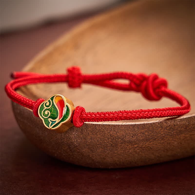 Handmade Red String Double Koi Fish Protection Braided Cord Adjustable Bracelet
