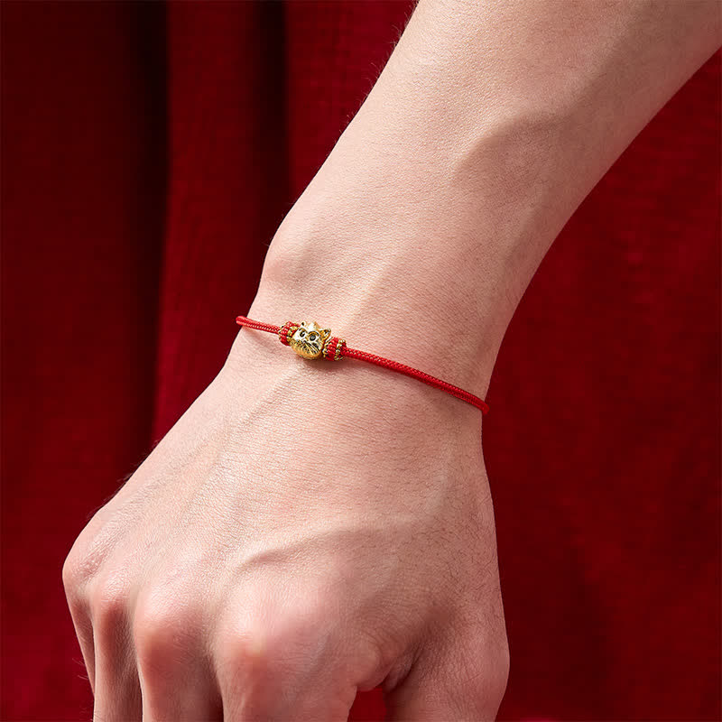 Hand Woven Red String Cute Cat Luck Bracelet