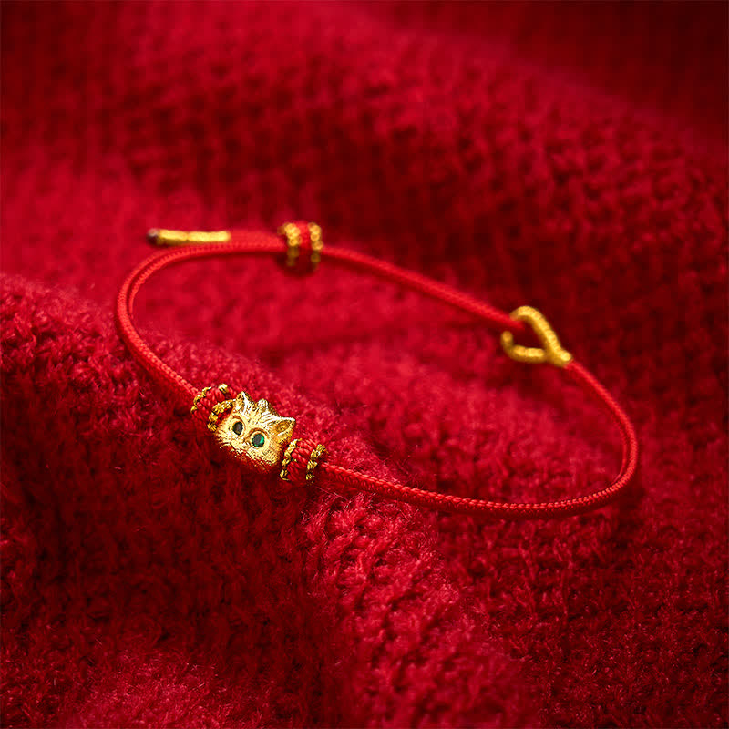 Hand Woven Red String Cute Cat Luck Bracelet