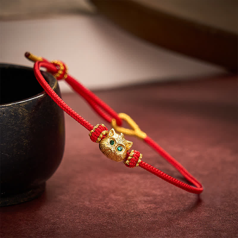 Hand Woven Red String Cute Cat Luck Bracelet