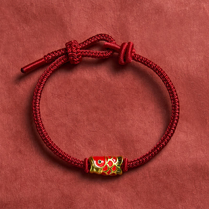 Hand-Woven Red String Koi Fish Strength Adjustable Braided Cord Bracelet