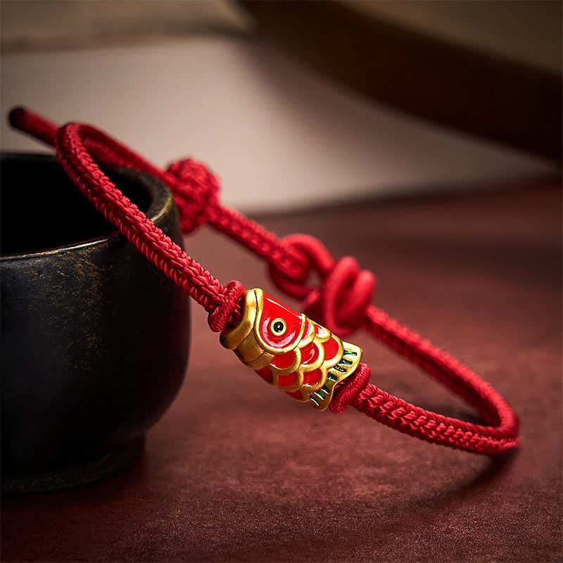 Hand-Woven Red String Koi Fish Strength Adjustable Braided Cord Bracelet