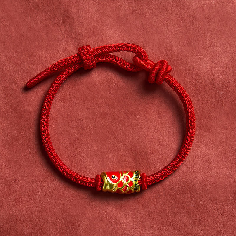 Hand-Woven Red String Koi Fish Strength Adjustable Braided Cord Bracelet