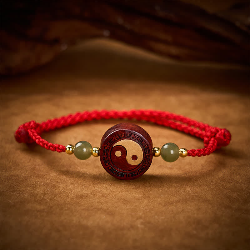Purple Sandalwood Jade YinYang Balance Red String Bracelet
