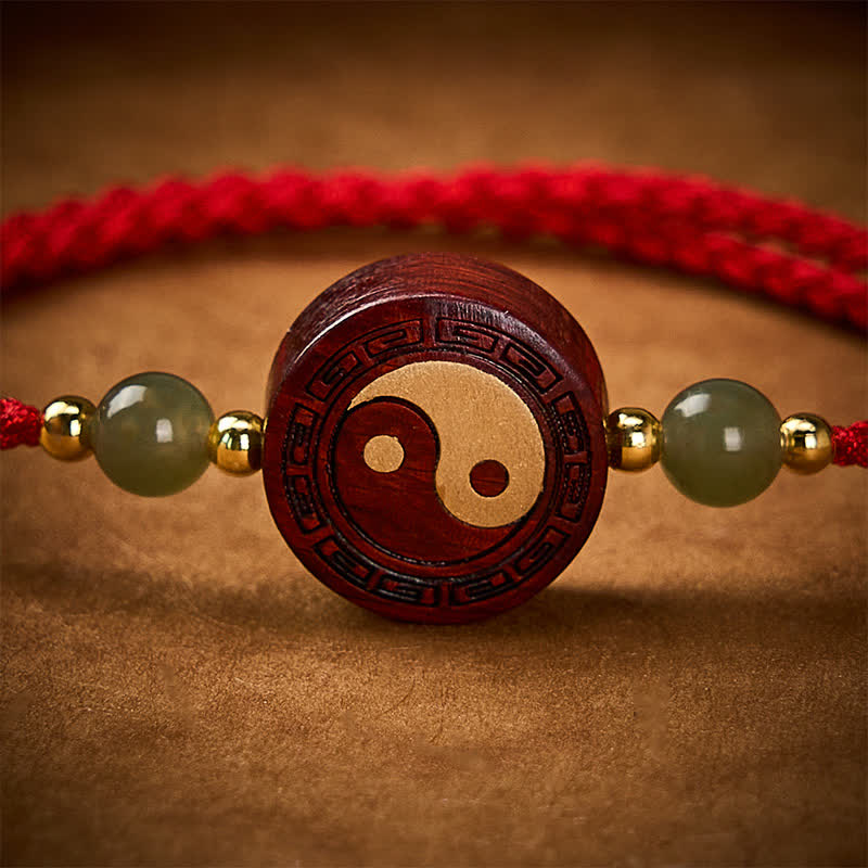 Purple Sandalwood Jade YinYang Balance Red String Bracelet
