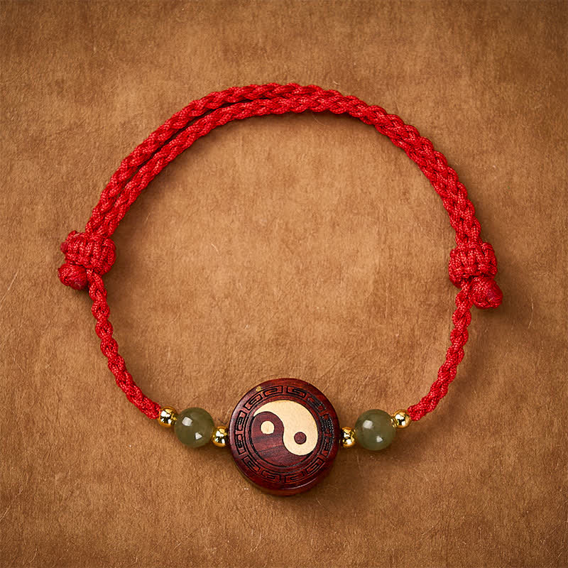 Purple Sandalwood Jade YinYang Balance Red String Bracelet