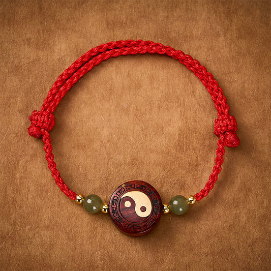 Purple Sandalwood Jade YinYang Balance Red String Bracelet