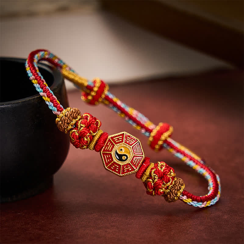 Protection Colorful String Bagua Chinese Coin Hand-Woven Tibetan Braided Bracelet