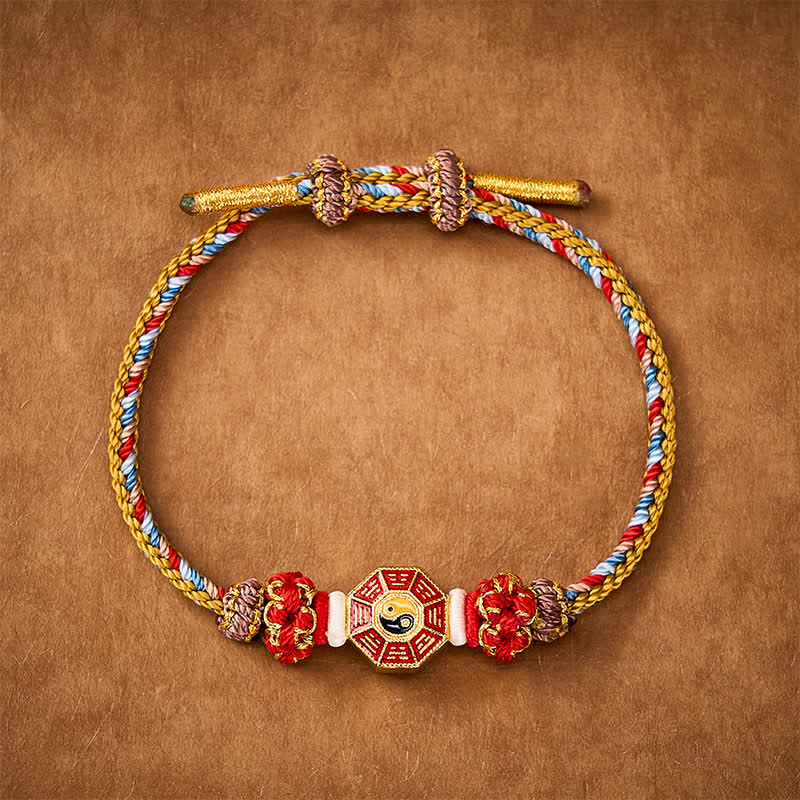 Protection Colorful String Bagua Chinese Coin Hand-Woven Tibetan Braided Bracelet