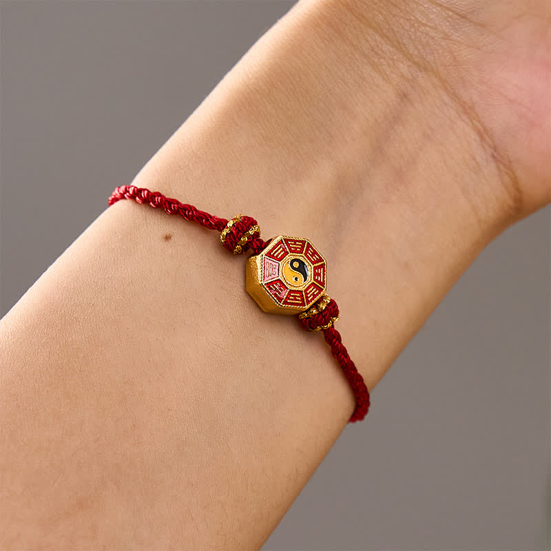 Braided Red String Bagua Chinese Coin Protection Adjustable Bracelet