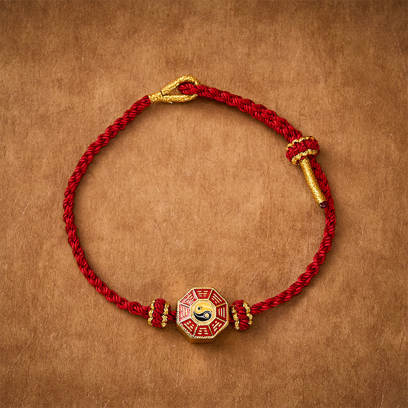 Braided Red String Bagua Chinese Coin Protection Adjustable Bracelet