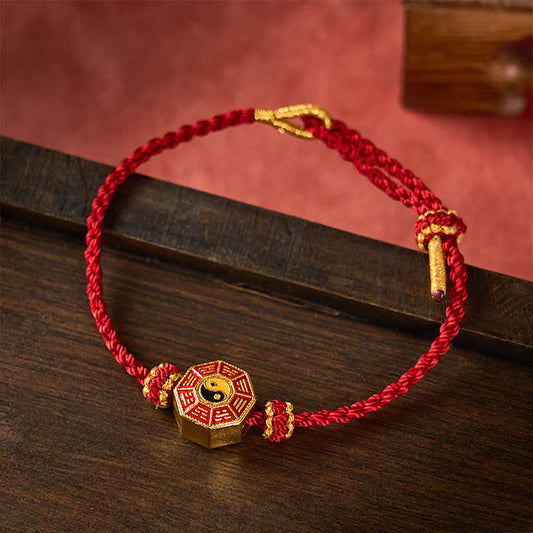 Braided Red String Bagua Chinese Coin Protection Adjustable Bracelet