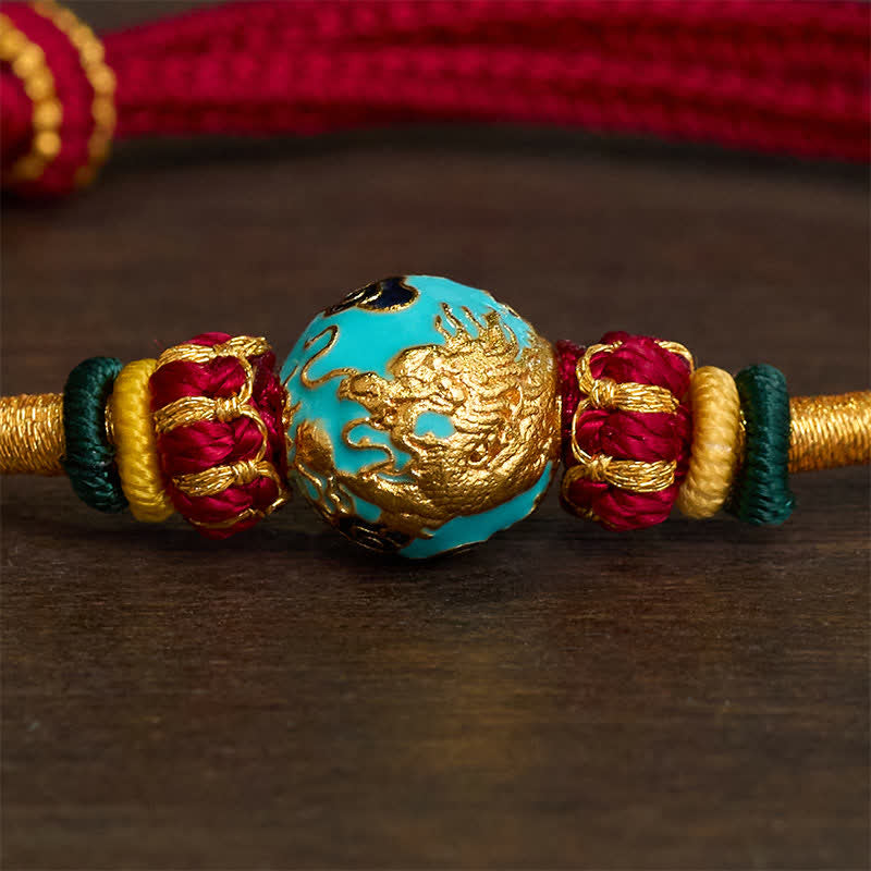 Copper Dragon Bead Red String Strength Braided Bracelet