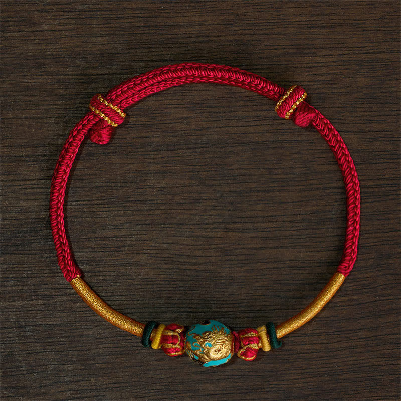 Copper Dragon Bead Red String Strength Braided Bracelet