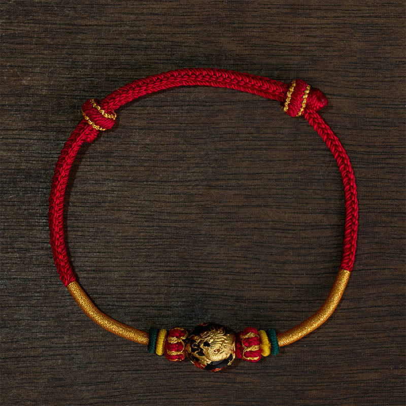 Copper Dragon Bead Red String Strength Braided Bracelet