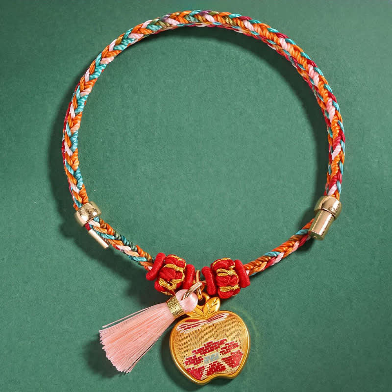 Handwoven Five Color Apple Money Bag Gourd Chinese Lock Charm Protection Bracelet