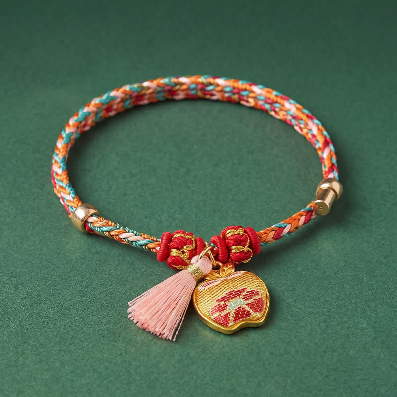 Handwoven Five Color Apple Money Bag Gourd Chinese Lock Charm Protection Bracelet