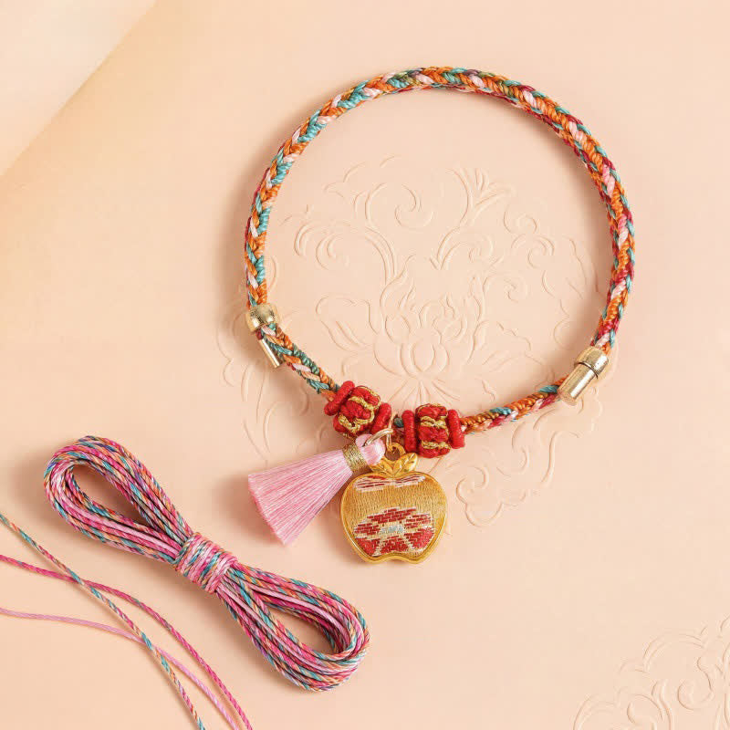 Handwoven Five Color Apple Money Bag Gourd Chinese Lock Charm Protection Bracelet