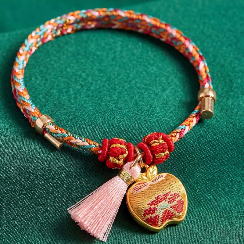 Handwoven Five Color Apple Money Bag Gourd Chinese Lock Charm Protection Bracelet