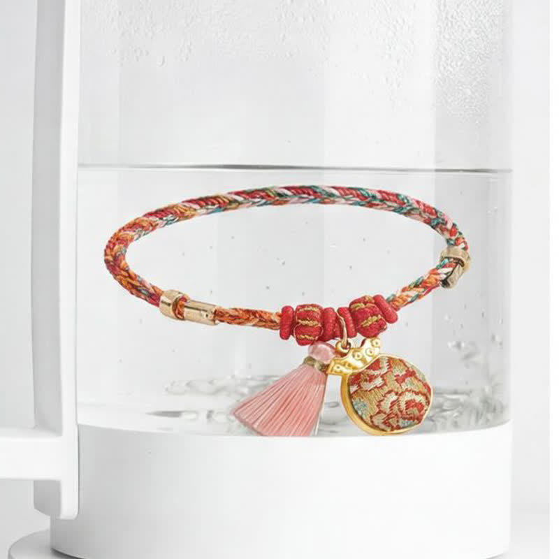 Handwoven Five Color Apple Money Bag Gourd Chinese Lock Charm Protection Bracelet