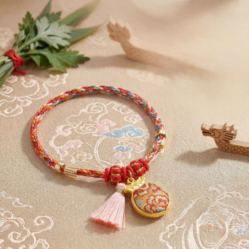 Handwoven Five Color Apple Money Bag Gourd Chinese Lock Charm Protection Bracelet