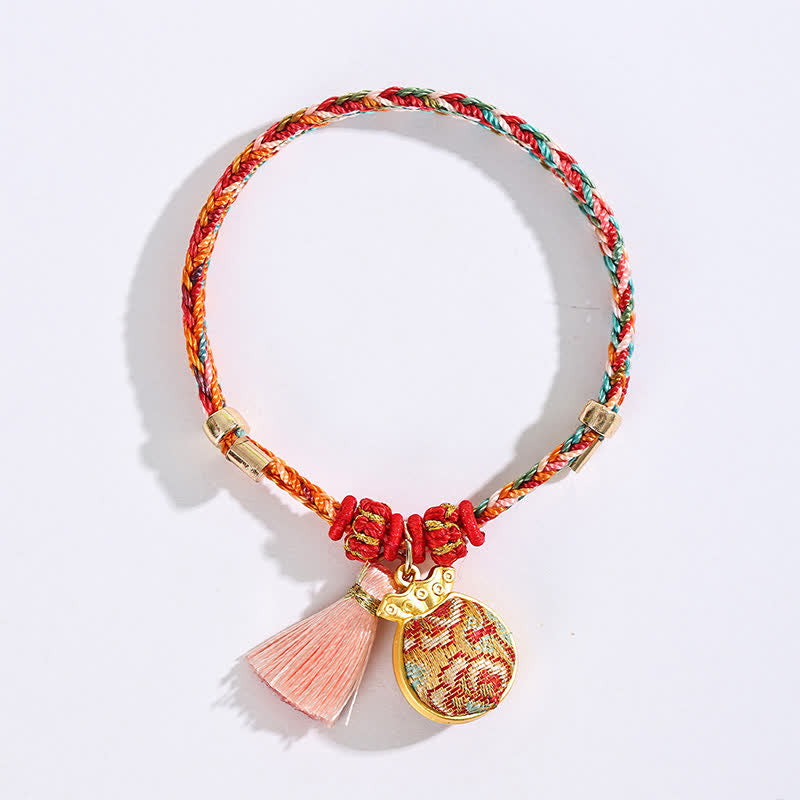 Handwoven Five Color Apple Money Bag Gourd Chinese Lock Charm Protection Bracelet