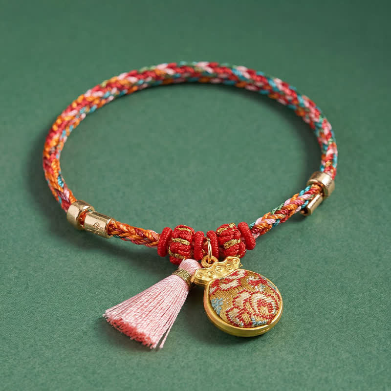 Handwoven Five Color Apple Money Bag Gourd Chinese Lock Charm Protection Bracelet