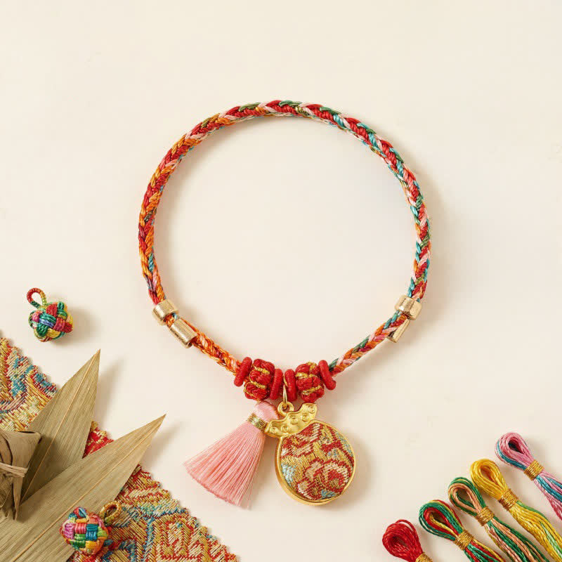 Handwoven Five Color Apple Money Bag Gourd Chinese Lock Charm Protection Bracelet