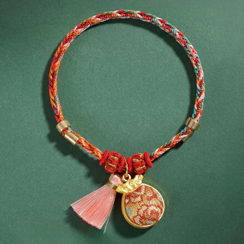 Handwoven Five Color Apple Money Bag Gourd Chinese Lock Charm Protection Bracelet