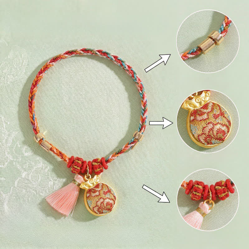 Handwoven Five Color Apple Money Bag Gourd Chinese Lock Charm Protection Bracelet