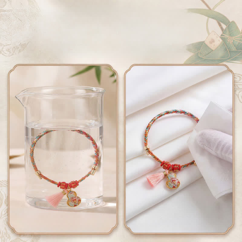 Handwoven Five Color Apple Money Bag Gourd Chinese Lock Charm Protection Bracelet