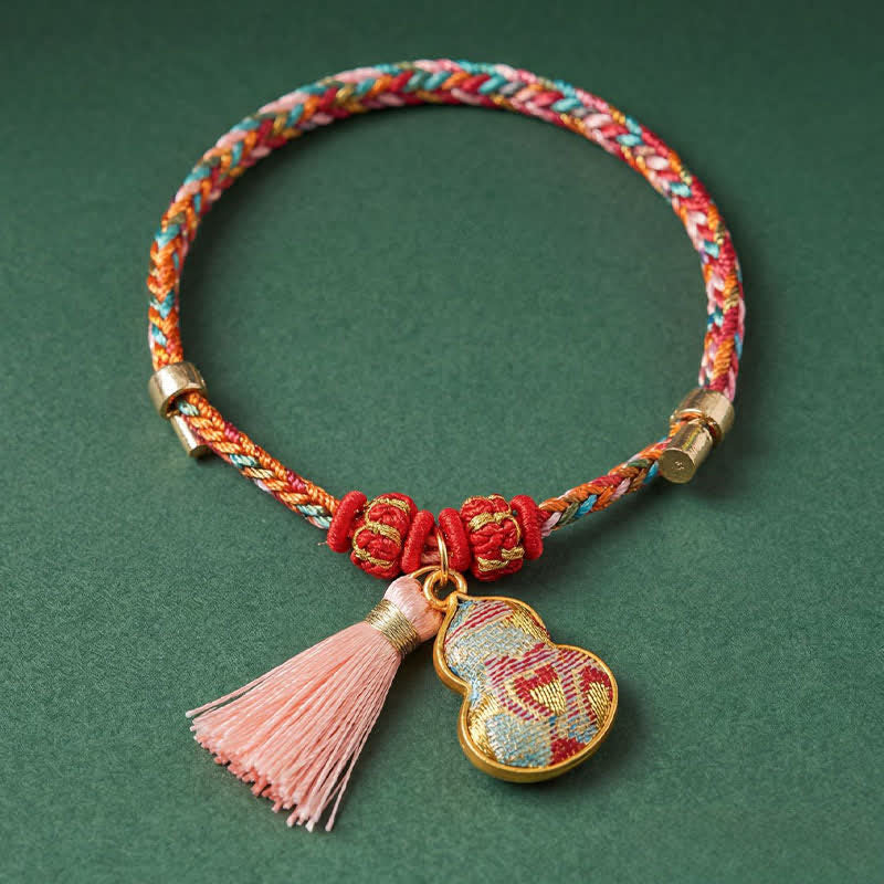 Handwoven Five Color Apple Money Bag Gourd Chinese Lock Charm Protection Bracelet