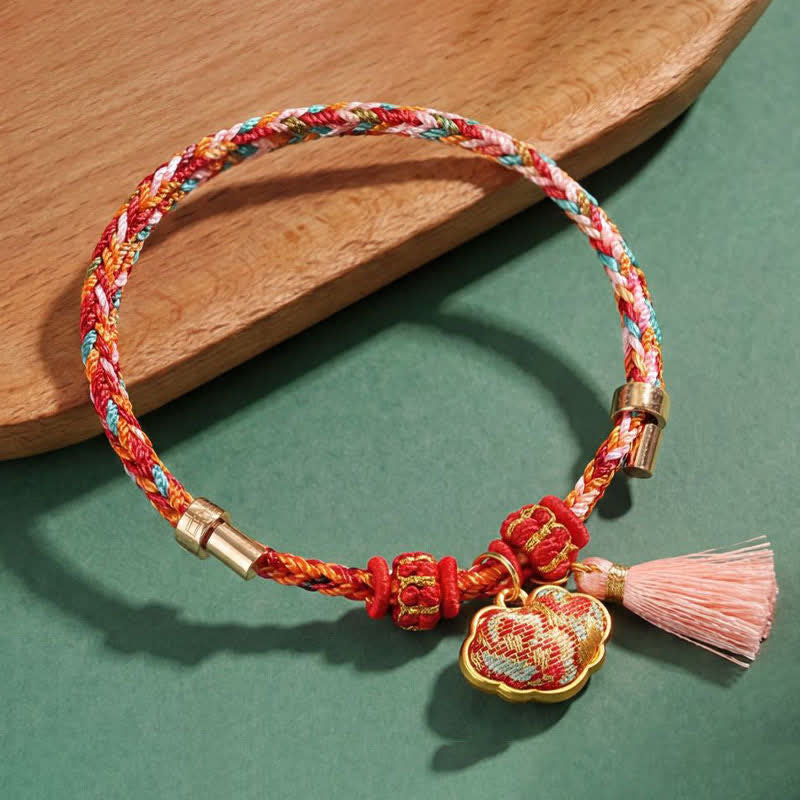 Handwoven Five Color Apple Money Bag Gourd Chinese Lock Charm Protection Bracelet