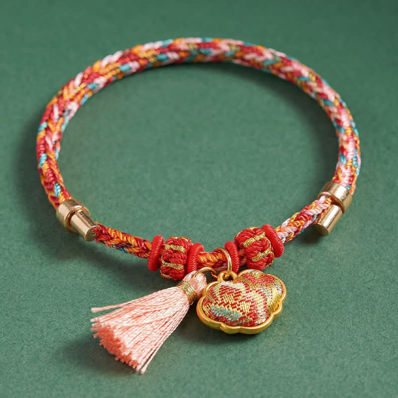 Handwoven Five Color Apple Money Bag Gourd Chinese Lock Charm Protection Bracelet