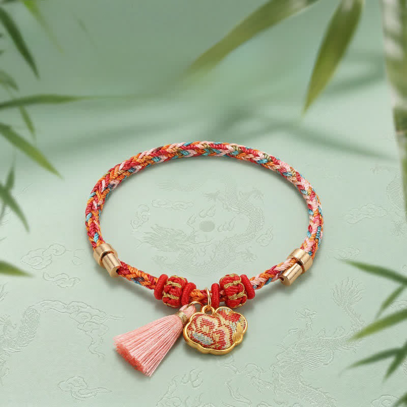 Handwoven Five Color Apple Money Bag Gourd Chinese Lock Charm Protection Bracelet
