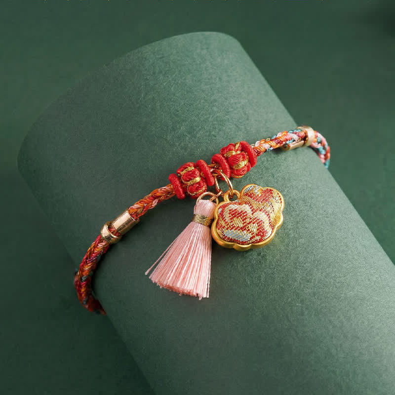 Handwoven Five Color Apple Money Bag Gourd Chinese Lock Charm Protection Bracelet