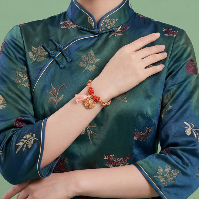 Handwoven Five Color Apple Money Bag Gourd Chinese Lock Charm Protection Bracelet