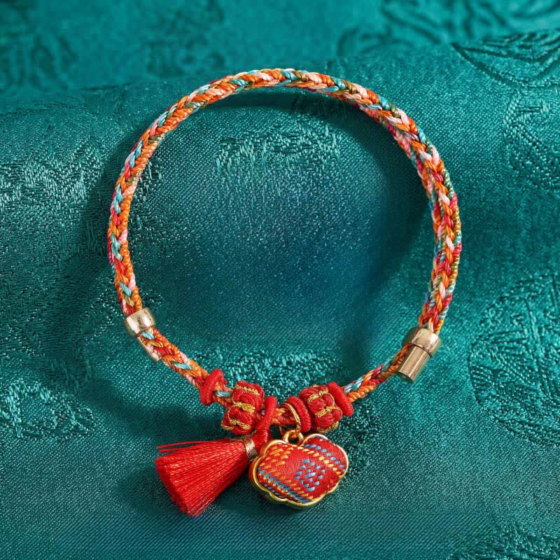 Handmade Five-Color Cord Luck Red Song Brocade Chinese Lock Charm Apple Money Bag Gourd Zongzi Braided Bracelet