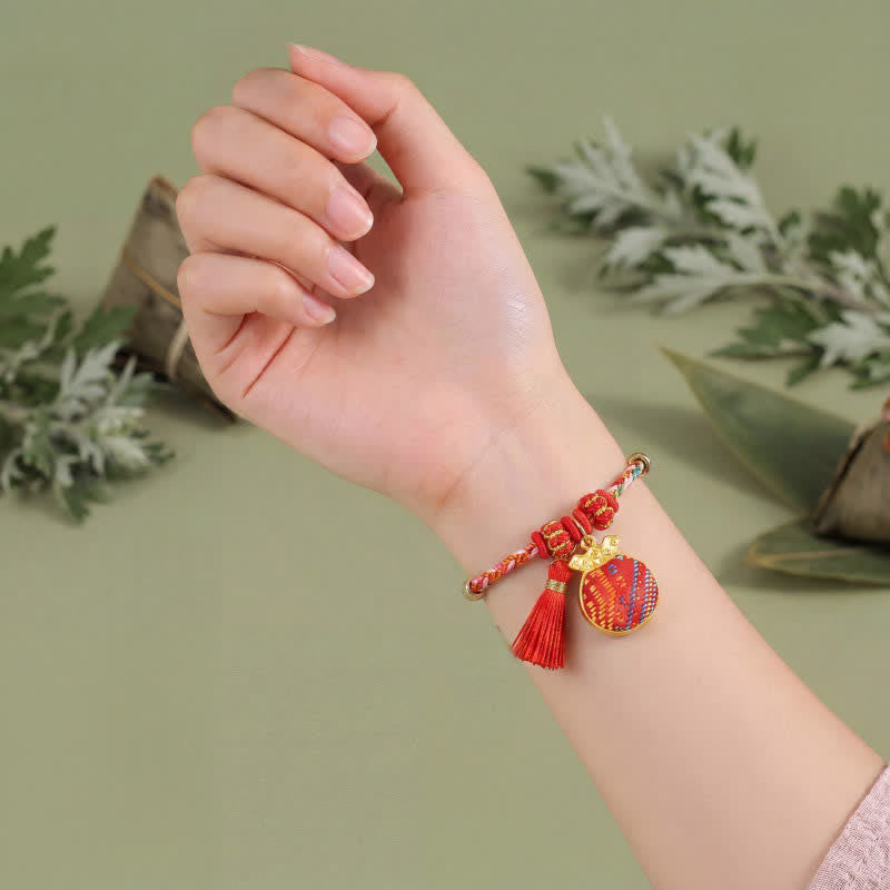 Handmade Five-Color Cord Luck Red Song Brocade Chinese Lock Charm Apple Money Bag Gourd Zongzi Braided Bracelet