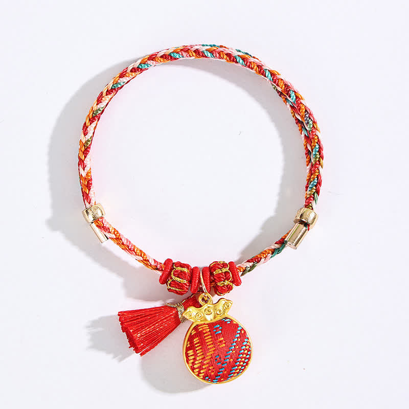 Handmade Five-Color Cord Luck Red Song Brocade Chinese Lock Charm Apple Money Bag Gourd Zongzi Braided Bracelet