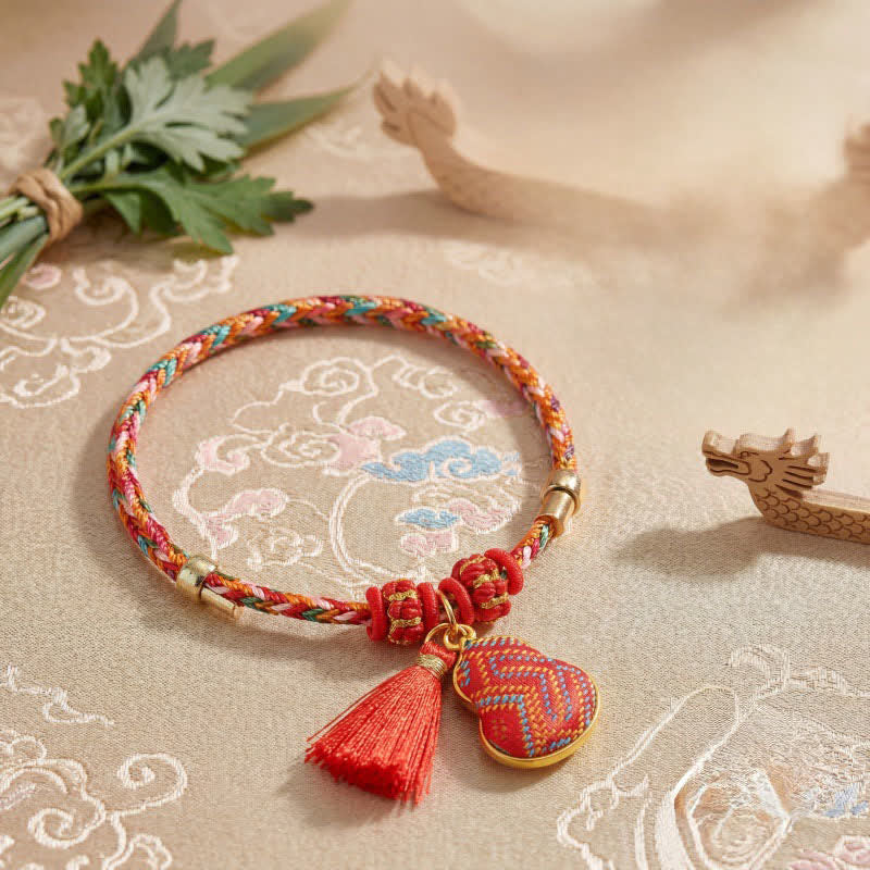 Handmade Five-Color Cord Luck Red Song Brocade Chinese Lock Charm Apple Money Bag Gourd Zongzi Braided Bracelet